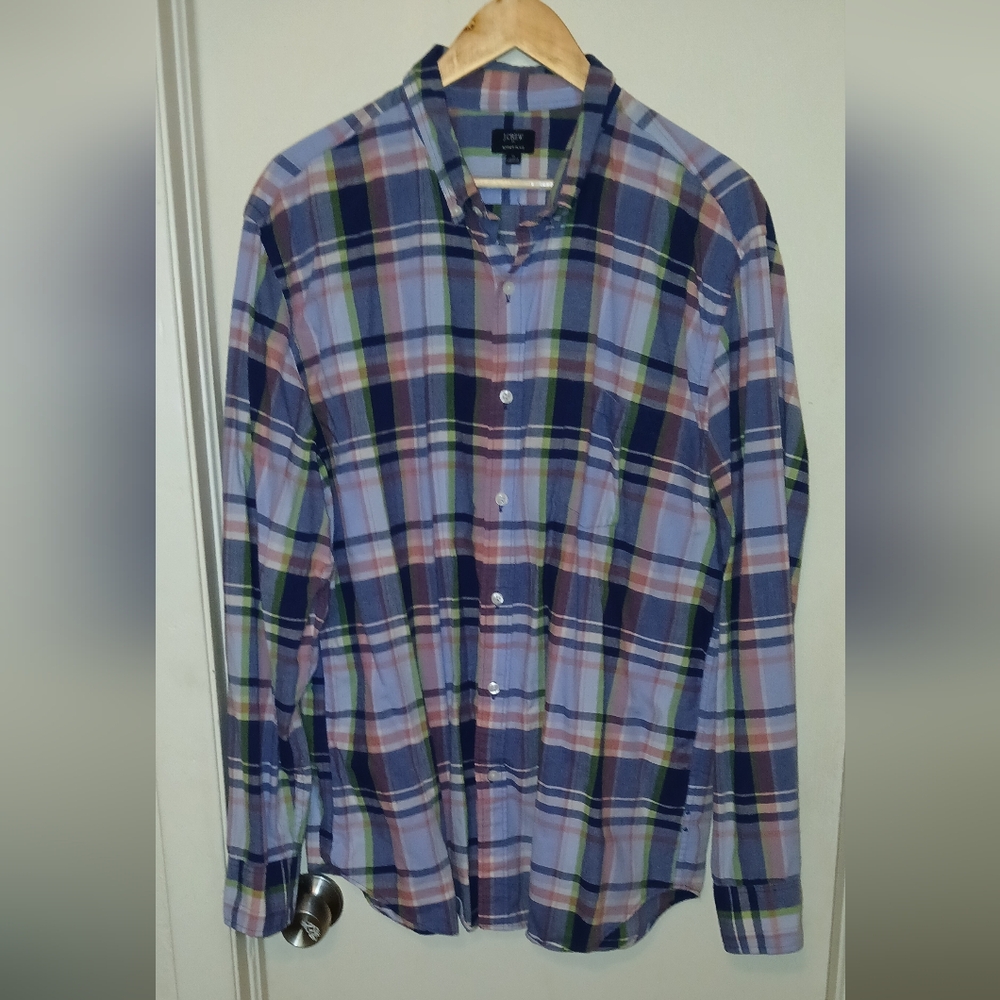 J Crew Men's Summer Plaid Long Sleeve Shirt Size XL - Picture 5 of 5
